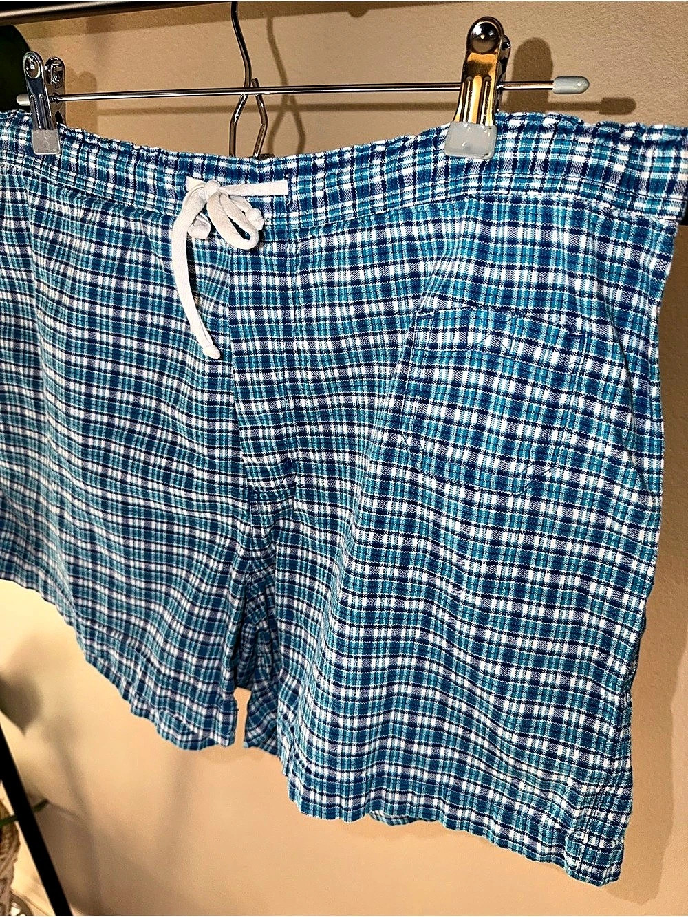 Faded Glory Plaid Cotton Shorts in Blue & White Size Medium